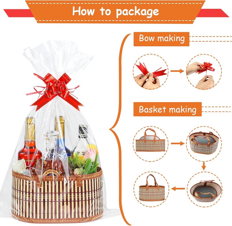 KEVTVEK 3 Set Baskets for Gifts Empty, Large Woven Bamboo Gift Basket Kit with Handles, Sturdy Empty Gift Baskets to Fill for Valentines, Birthday Party Wrapping Gift -3 Cellophane Wrap Bags,3 Gift Cards - Image 4